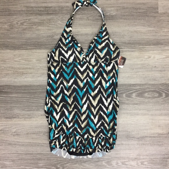 NWT ECO Blue/Black Print Swim One Piece Swimsuit, Women’s size 8 - Picture 1 of 7